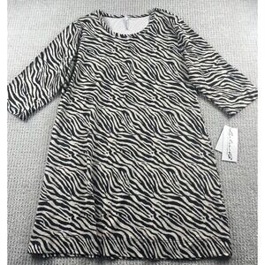 Lulu B Dress Women's XL Black Cream Shift Zebra Print 3/4 Sleeve UPF 50 New